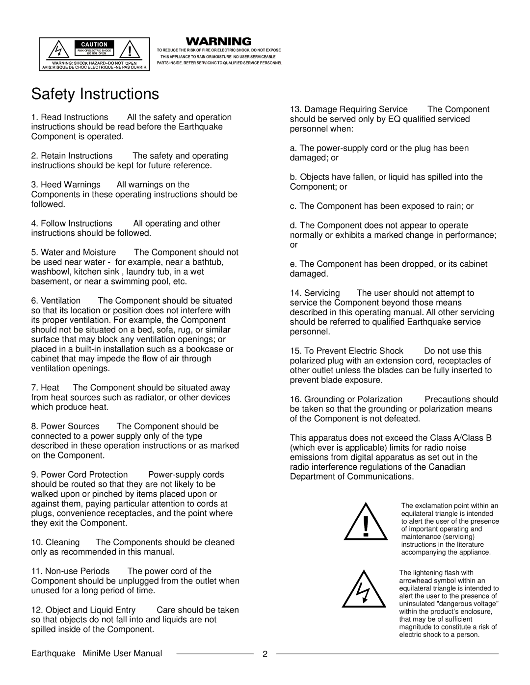 Earthquake Sound FF8 manual Safety Instructions 