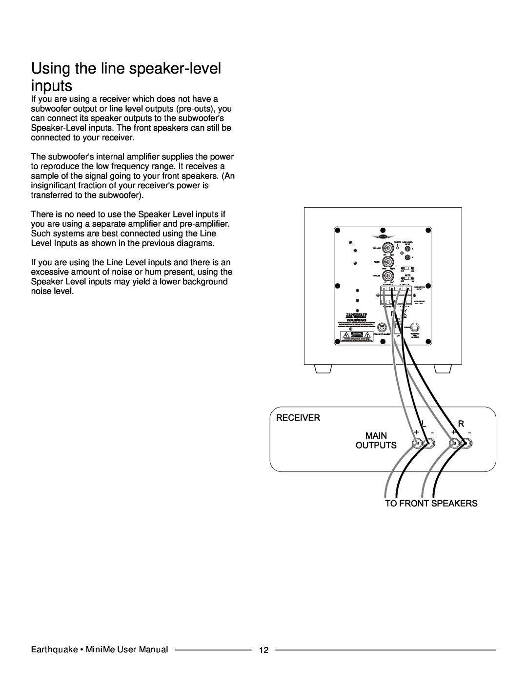 Earthquake Sound FF8 manual Using the line speaker-levelinputs 