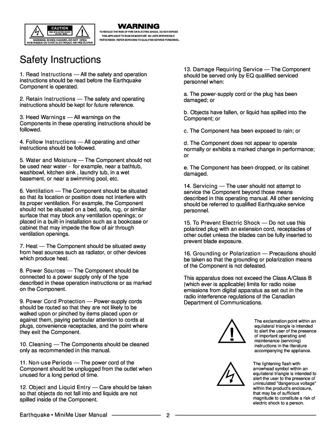 Earthquake Sound FF8 manual Safety Instructions 
