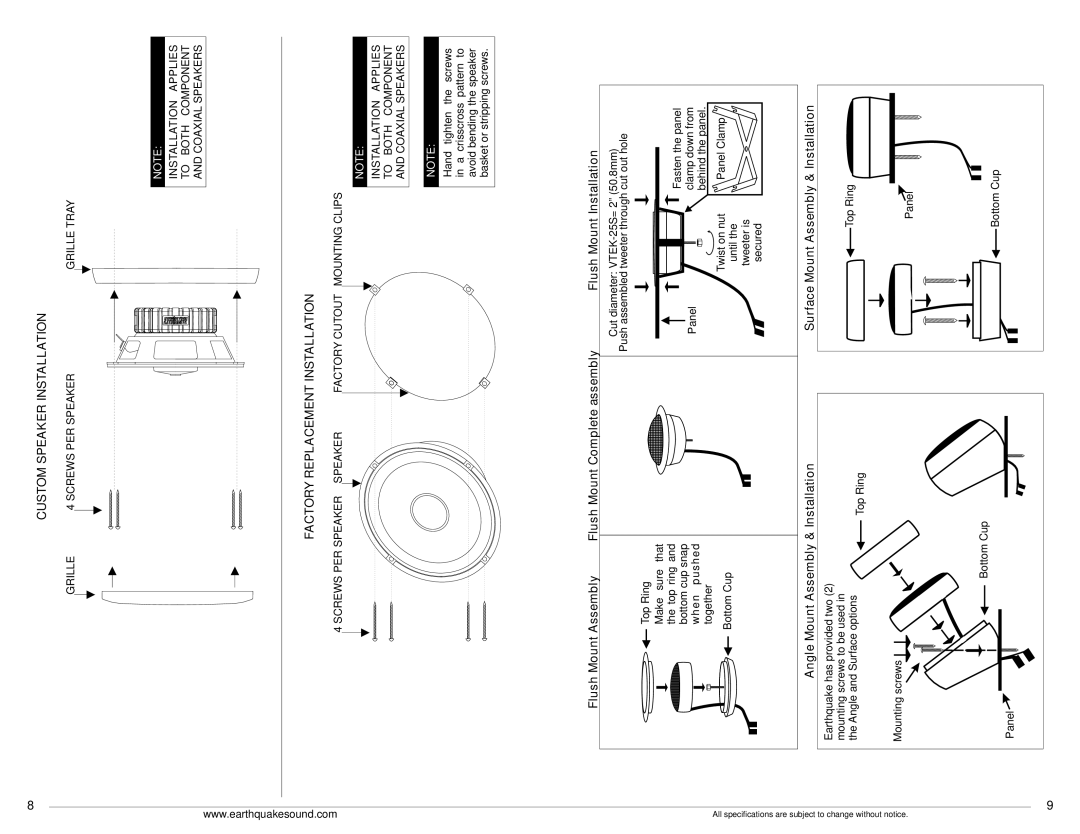 Earthquake Sound Focus Custom Speaker Installation, Factory Replacement Installation, Angle Mount Assembly & Installation 