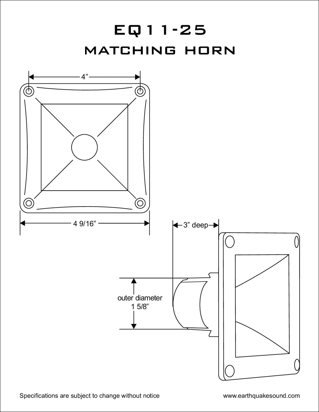 Earthquake Sound HD250-X owner manual EQ11-25, Matching horn, Deep 