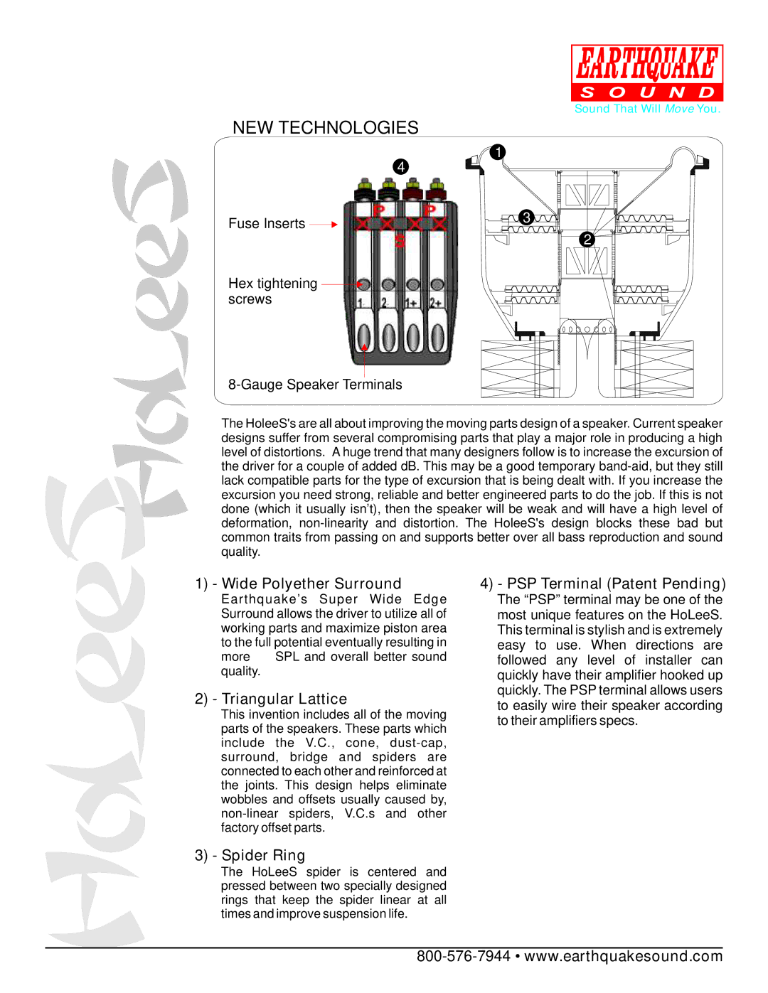 Earthquake Sound HoLeeS-12 warranty Wide Polyether Surround, Triangular Lattice, PSP Terminal Patent Pending, Spider Ring 