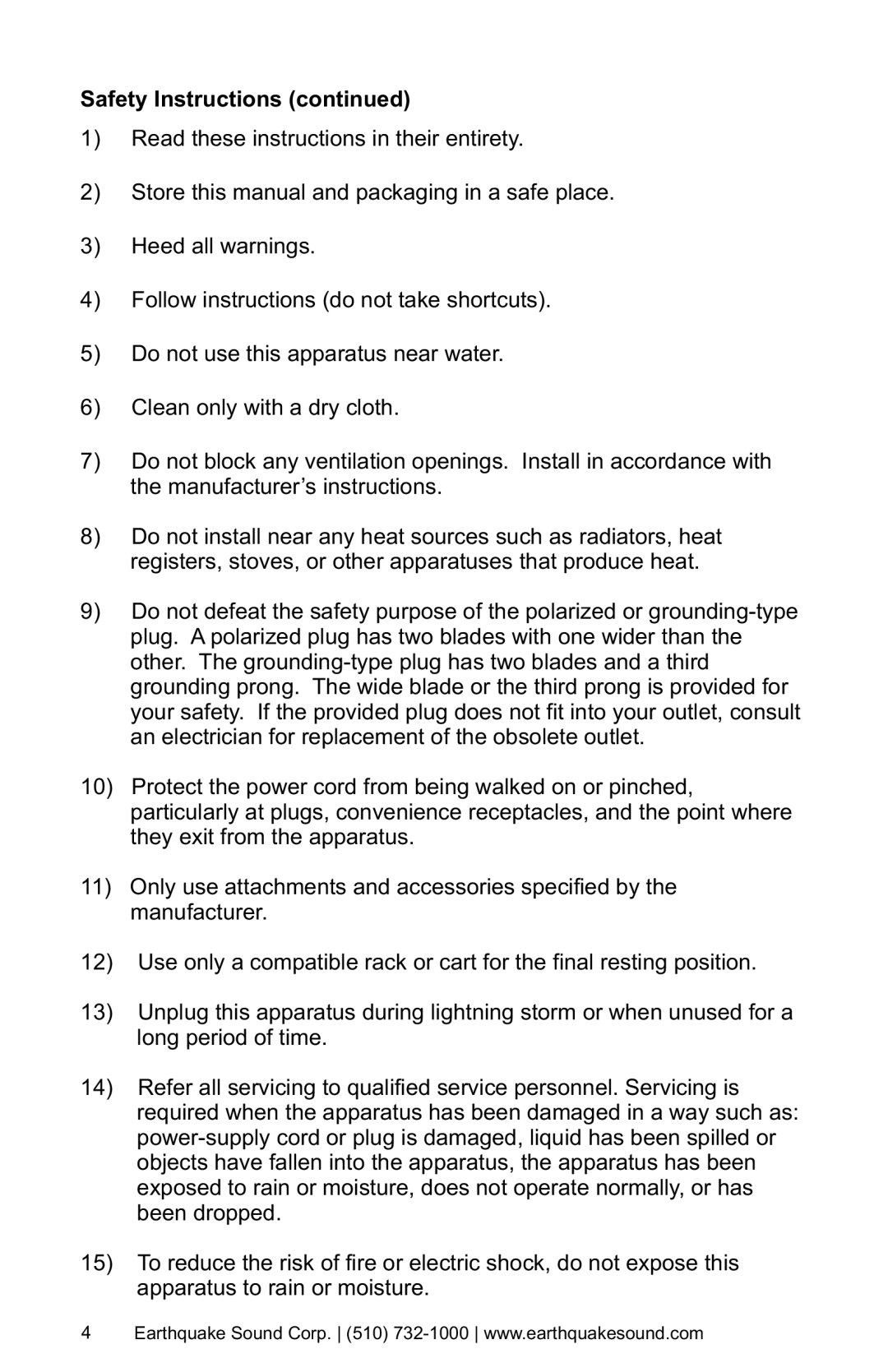 Earthquake Sound IQ-52S, IQ-52R, IQ-52P user manual Safety Instructions 