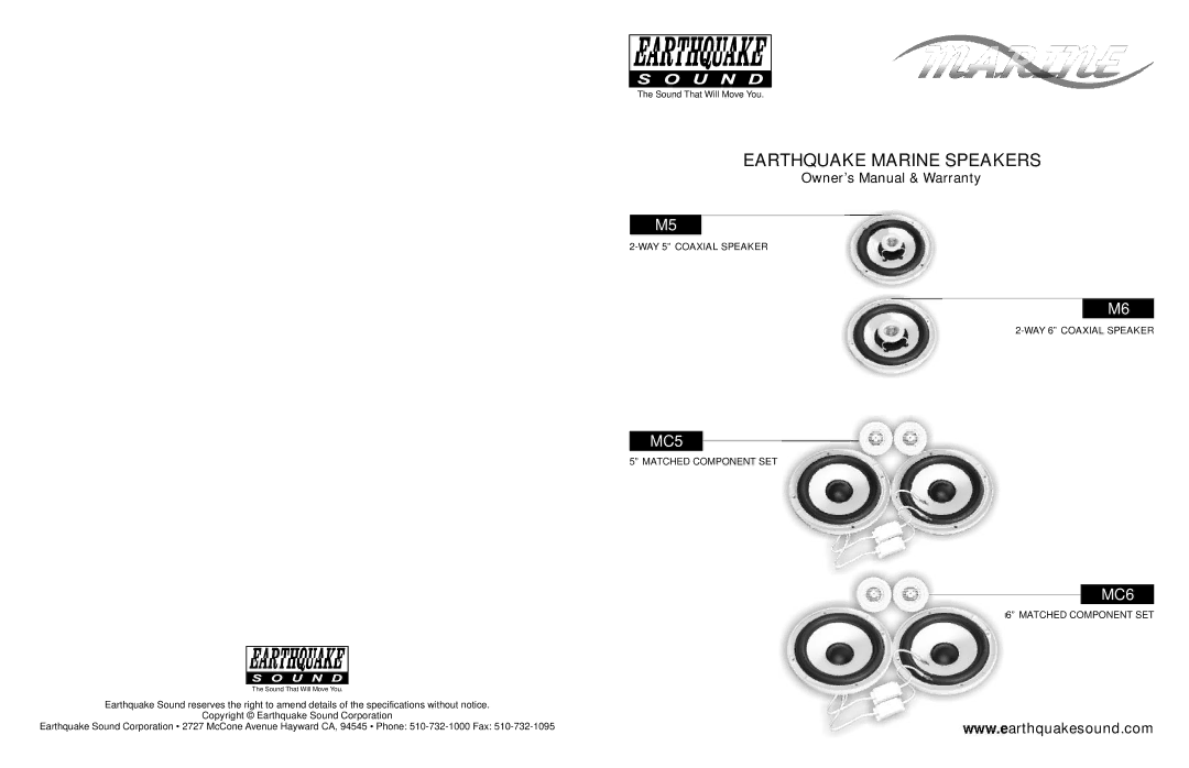 Earthquake Sound M5 specifications Earthquake Marine Speakers 