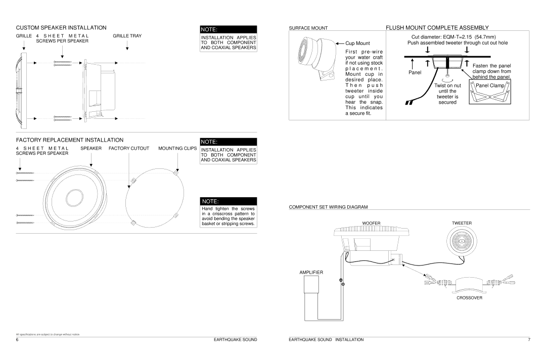 Earthquake Sound M5 specifications Flush Mount Complete Assembly 