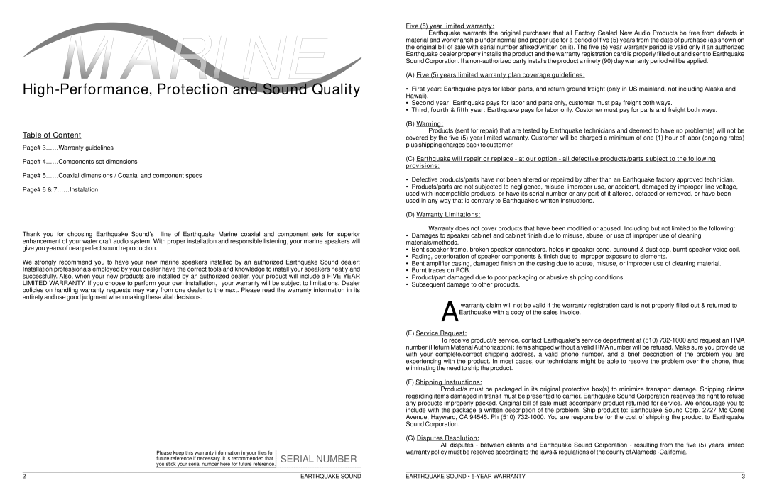 Earthquake Sound MC6 specifications Marine 