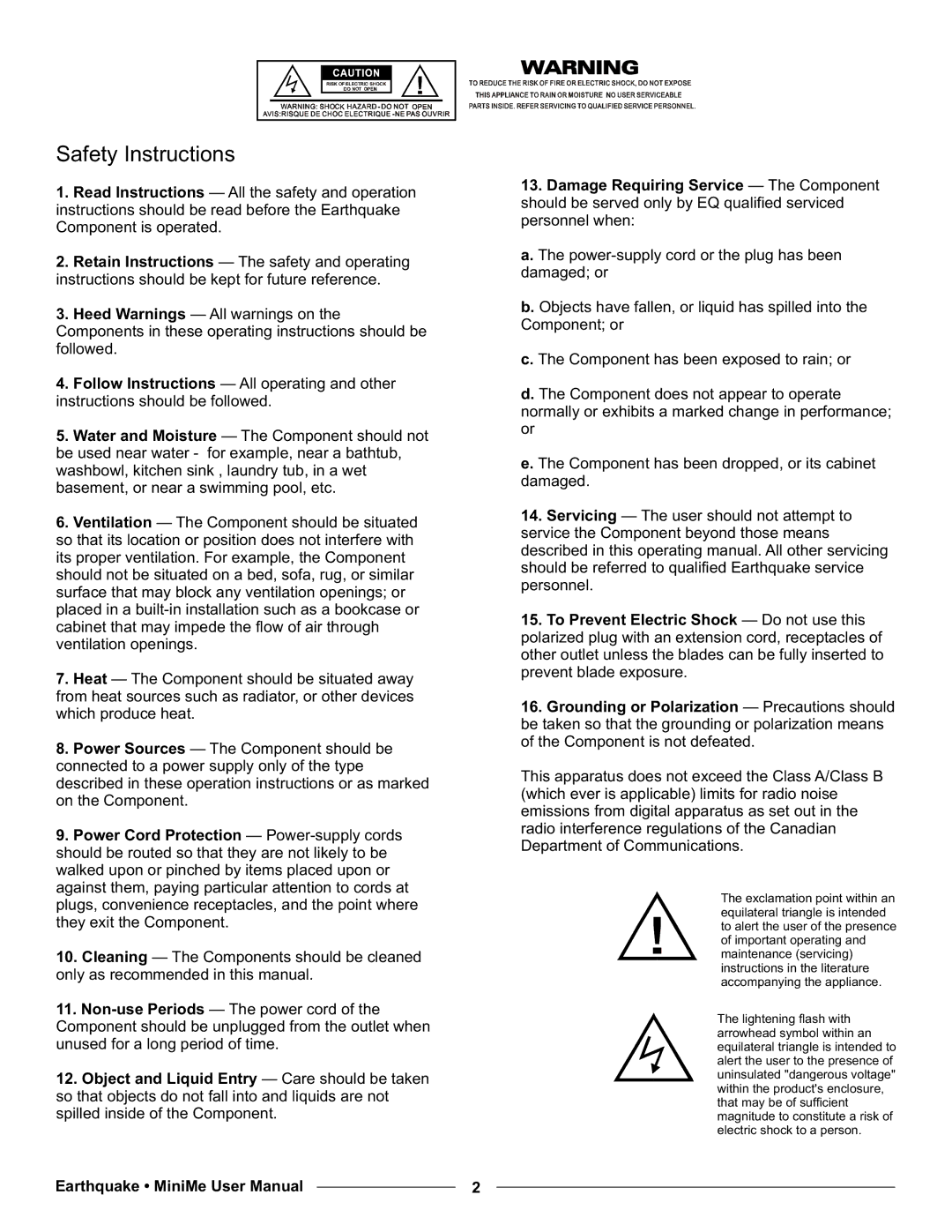 Earthquake Sound P12, P10 user manual Safety Instructions 