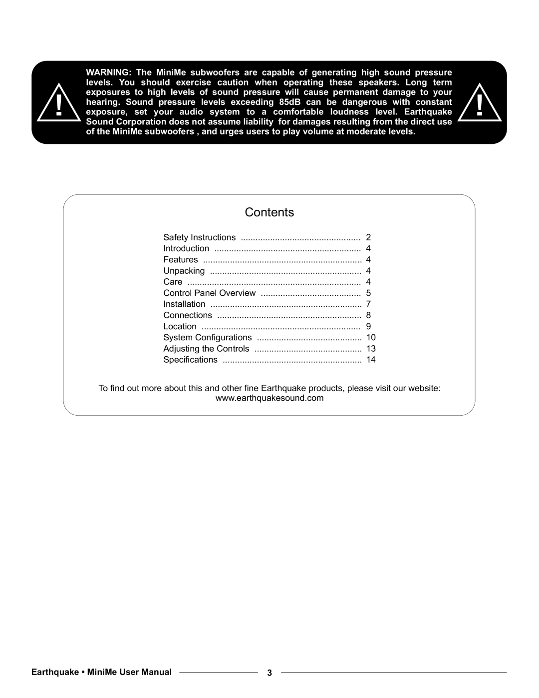 Earthquake Sound P10, P12 user manual Contents 