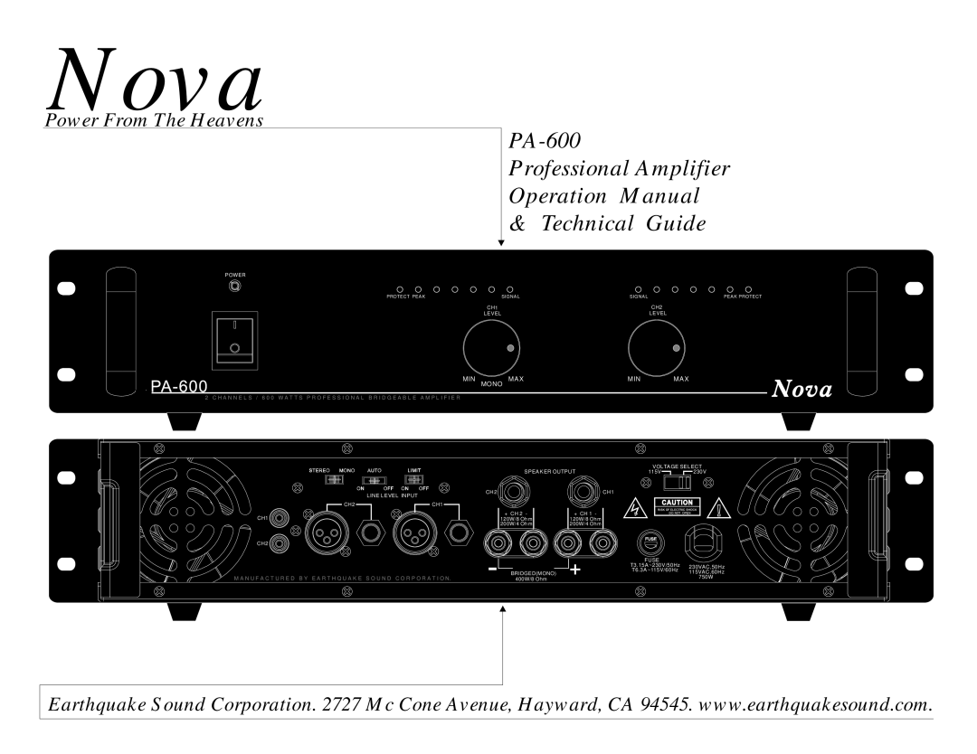 Earthquake Sound PA-600 operation manual Nova 