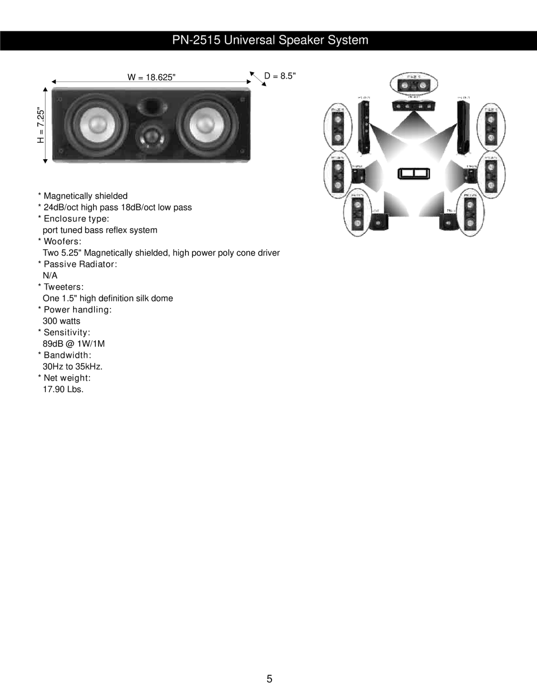 Earthquake Sound Platine Noiree user manual PN-2515 Universal Speaker System 