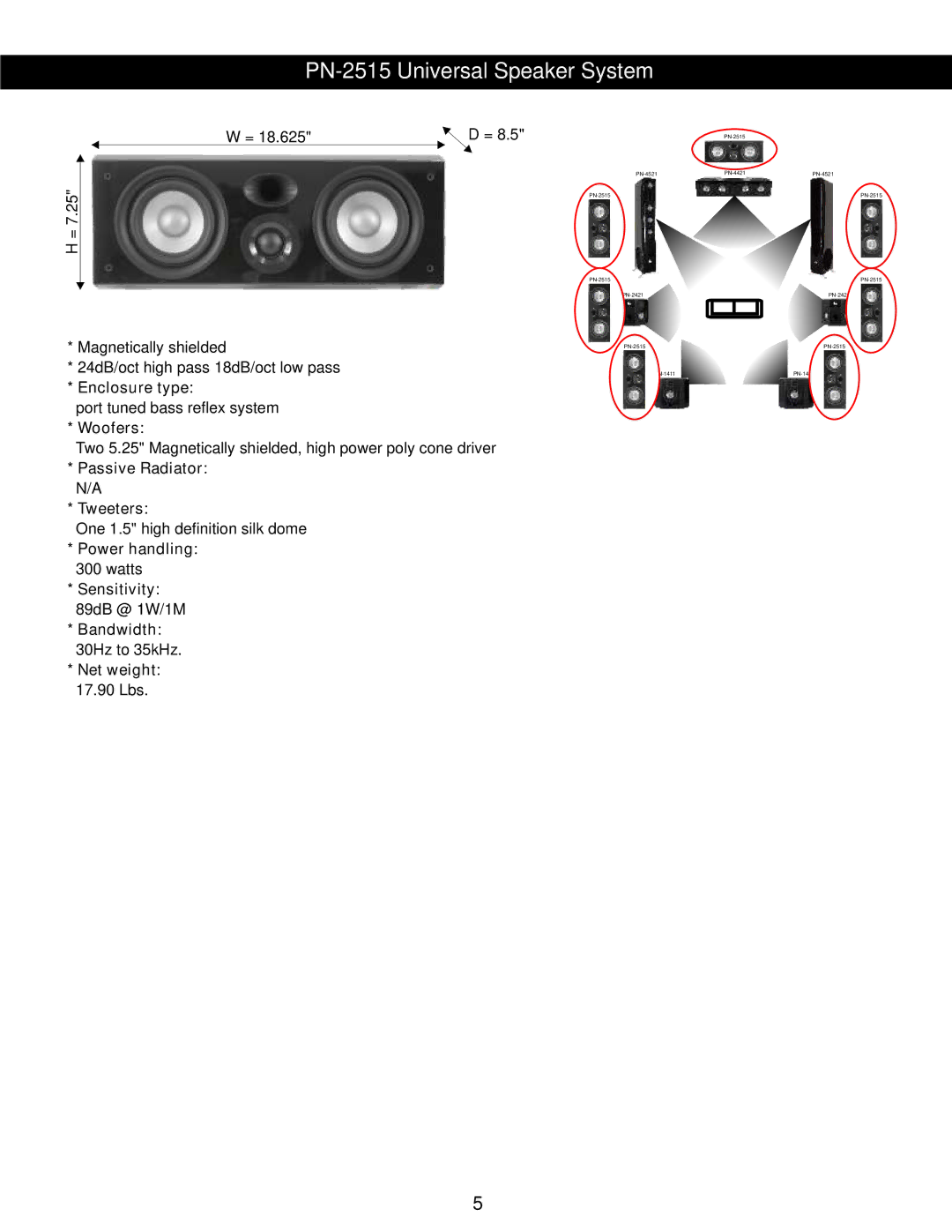 Earthquake Sound PN-4521 user manual PN-2515 Universal Speaker System 