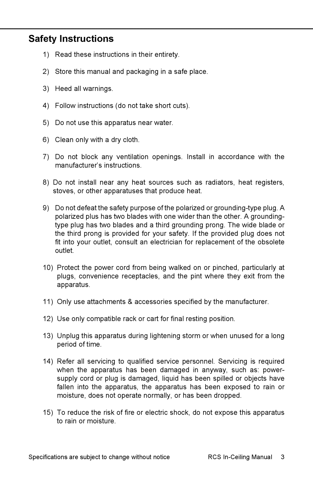 Earthquake Sound RCS-800, RCS-650 user manual Safety Instructions 