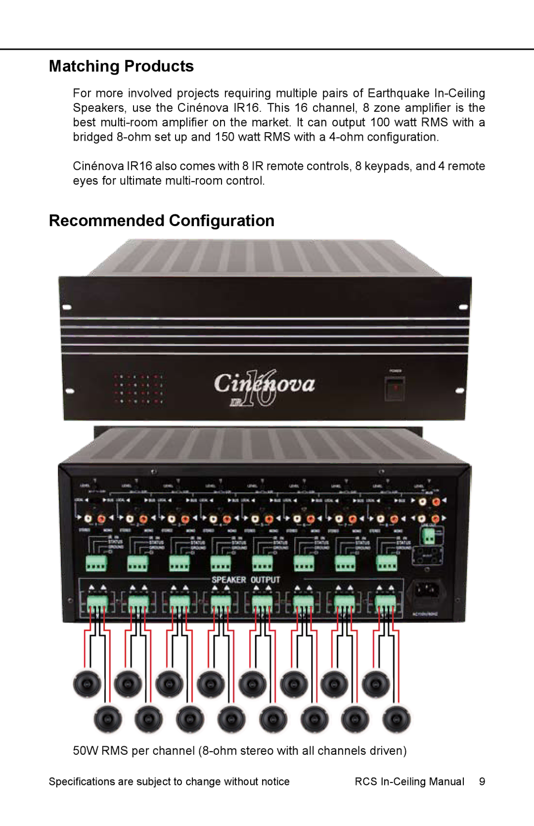 Earthquake Sound RCS-800, RCS-650 user manual Matching Products, Recommended Configuration 