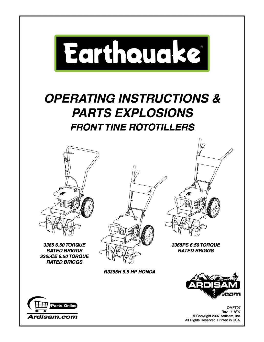 Earthquake Sound ROTOTILLERS operating instructions Parts EXPLOSIONS, Operating Instructions, FRONT TINE ROTOTILLERs 
