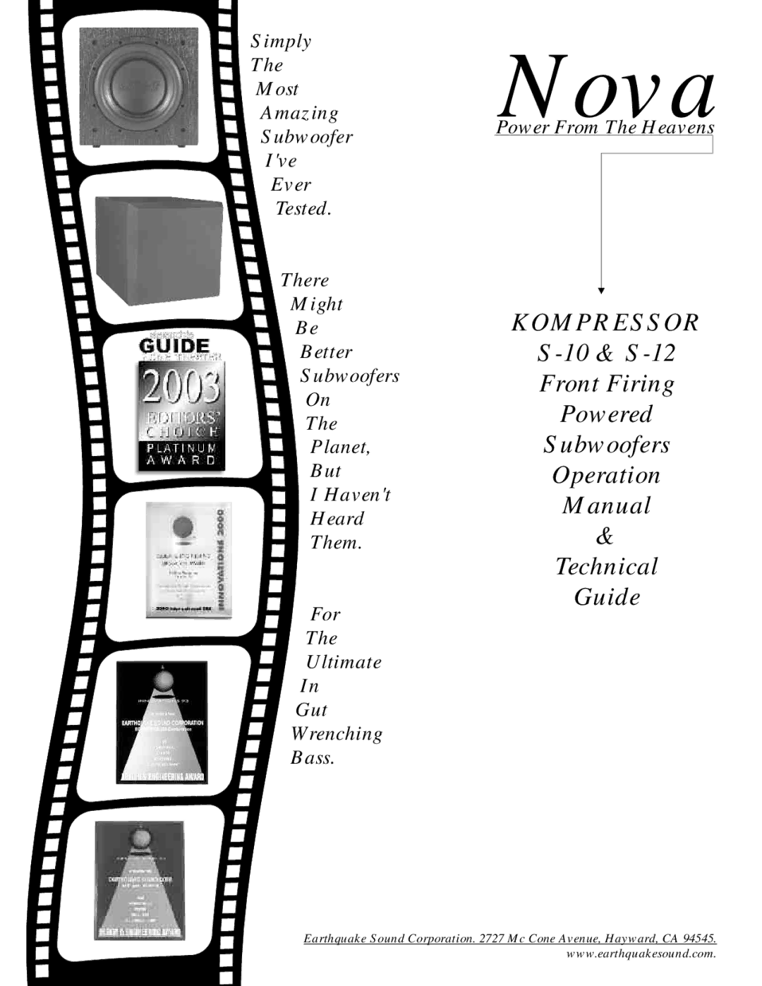 Earthquake Sound S-10, S-12 operation manual Nova 