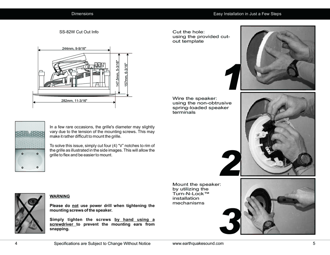 Earthquake Sound SS user manual Dimensions Easy Installation in Just a Few Steps 