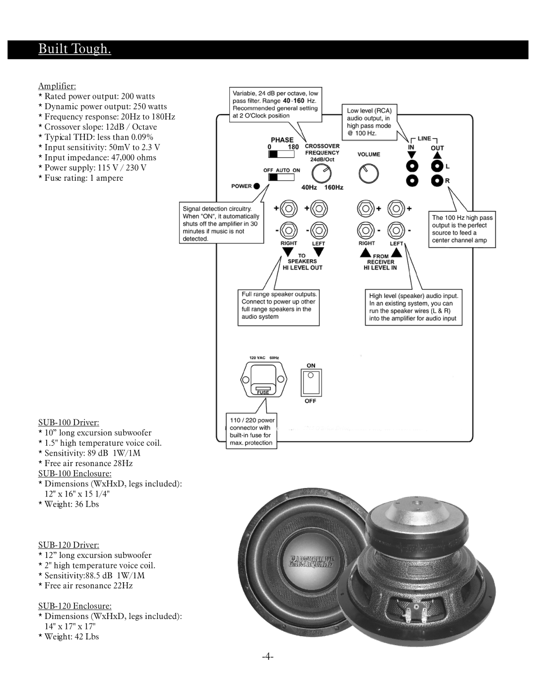 Earthquake Sound SUB100, SUB120 operation manual Built Tough 