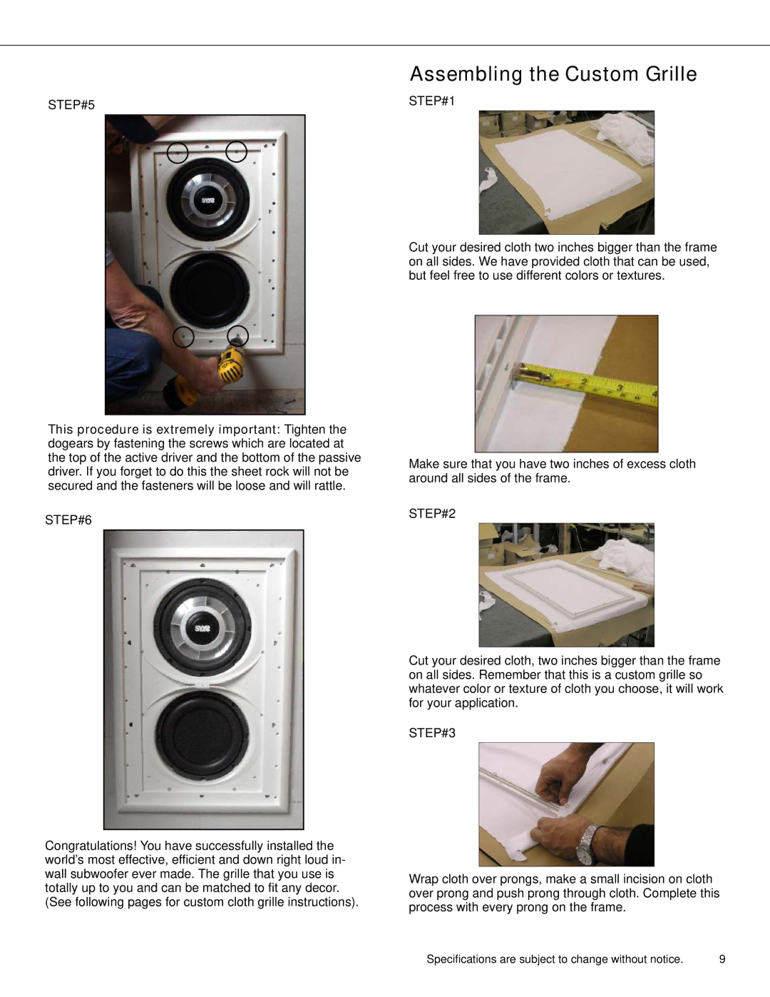 Earthquake Sound THOR IW--SUB10 user manual Assembling the Custom Grille, STEP#5 STEP#1, STEP#6 