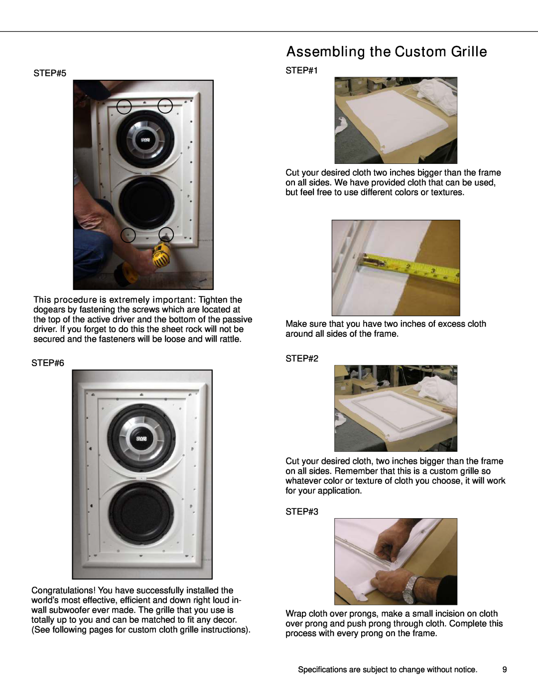 Earthquake Sound THOR IW--SUB10 user manual Assembling the Custom Grille, STEP#5, STEP#1, STEP#6, STEP#2, STEP#3 