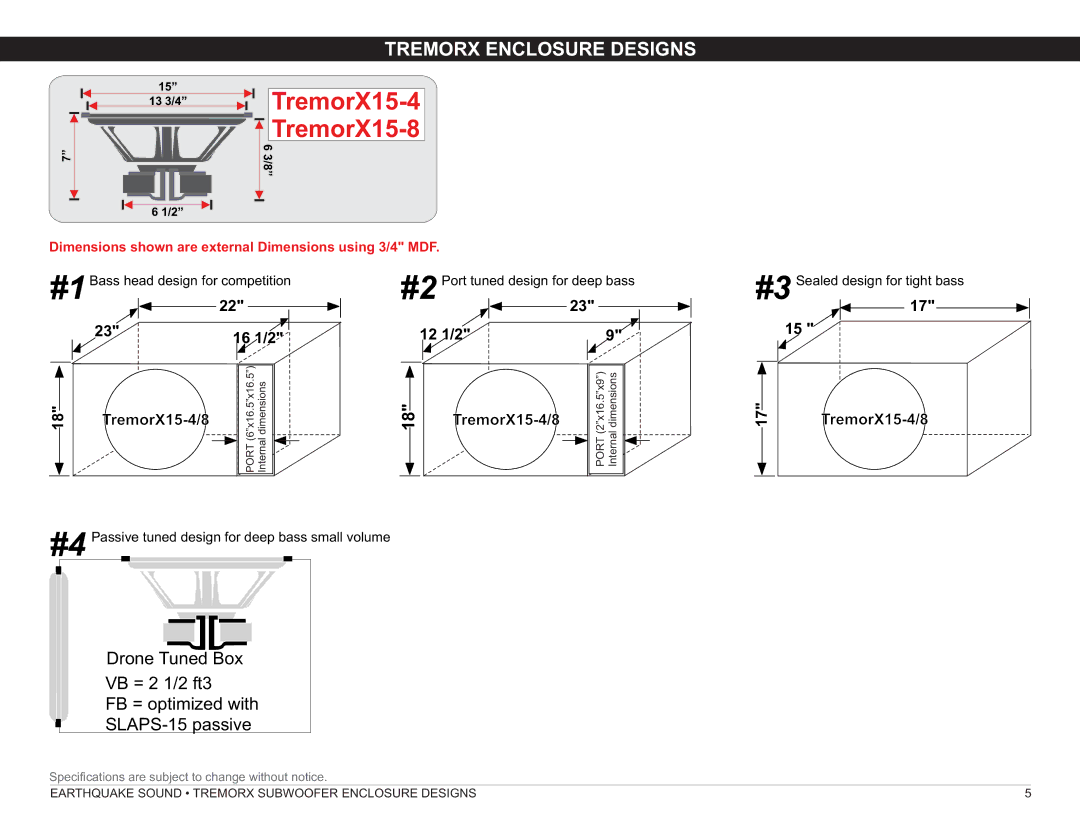 Earthquake Sound TREMORX12-4/12-8, TREMORX10-4/10-8, TREMORX15-4/15-8 manual TremorX15-4, TremorX15-8 