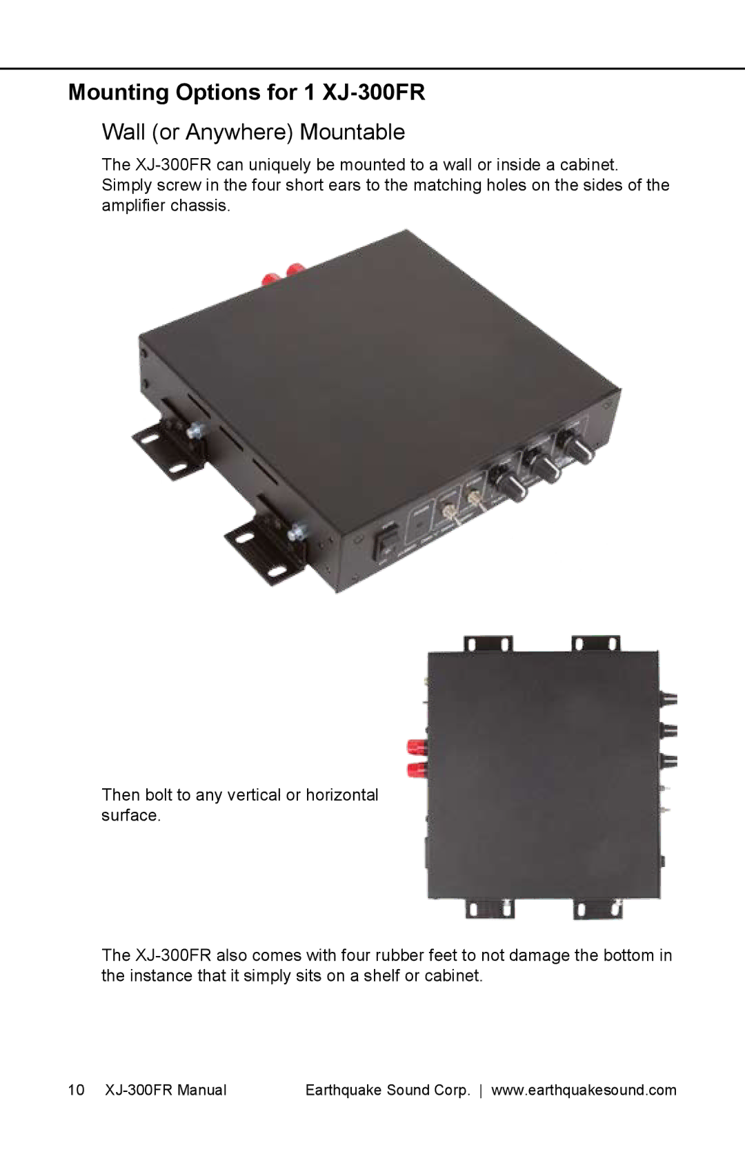 Earthquake Sound XJ-300 FR user manual Mounting Options for 1 XJ-300FR, Wall or Anywhere Mountable 