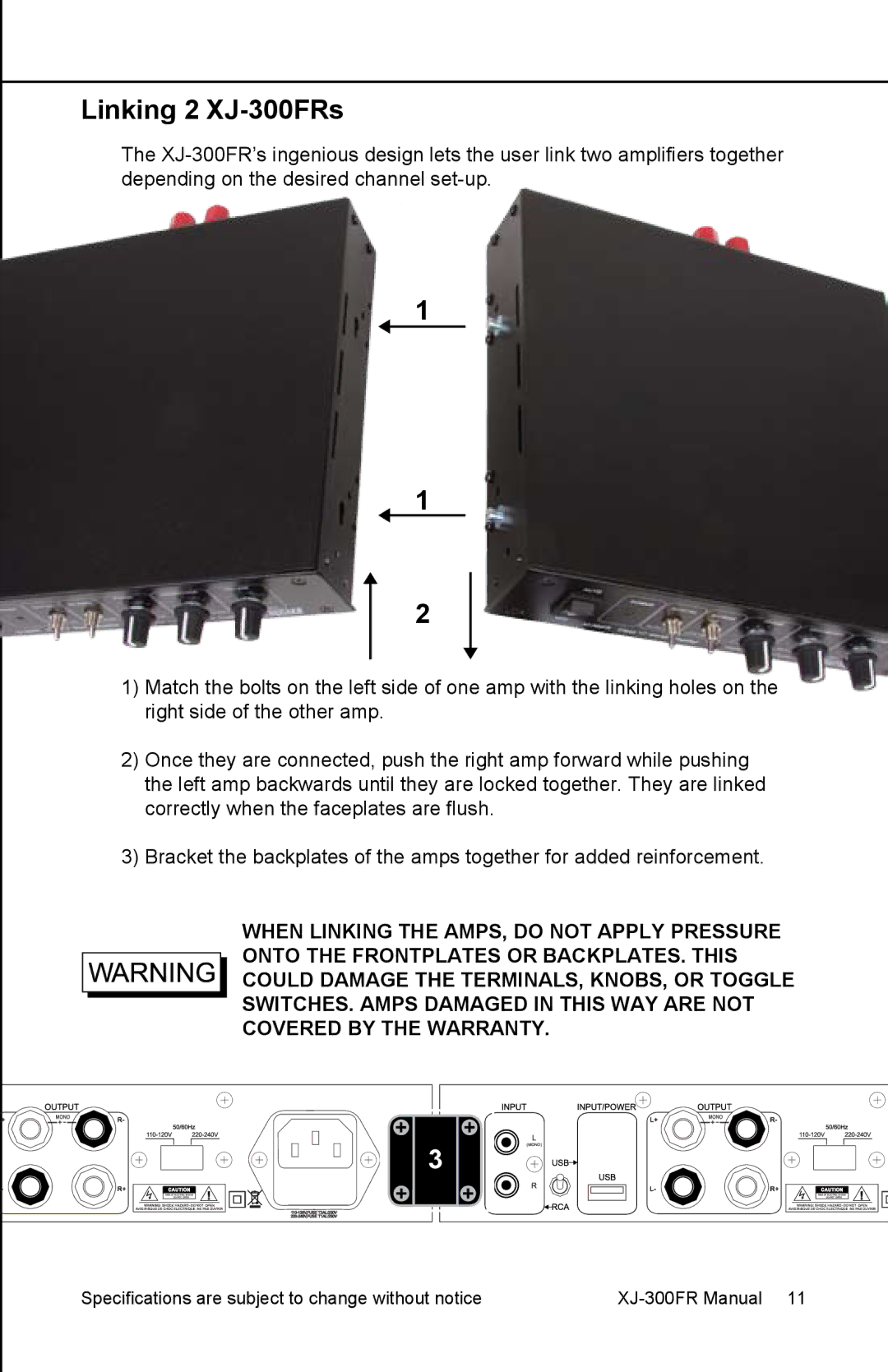 Earthquake Sound XJ-300 FR user manual Linking 2 XJ-300FRs 