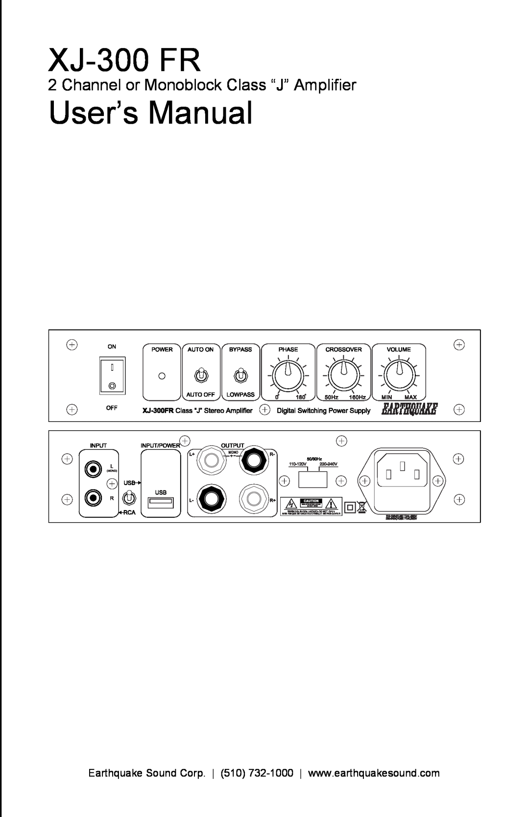 Earthquake Sound XJ-300 FR user manual Channel or Monoblock Class “J” Amplifier, XJ-300FR 