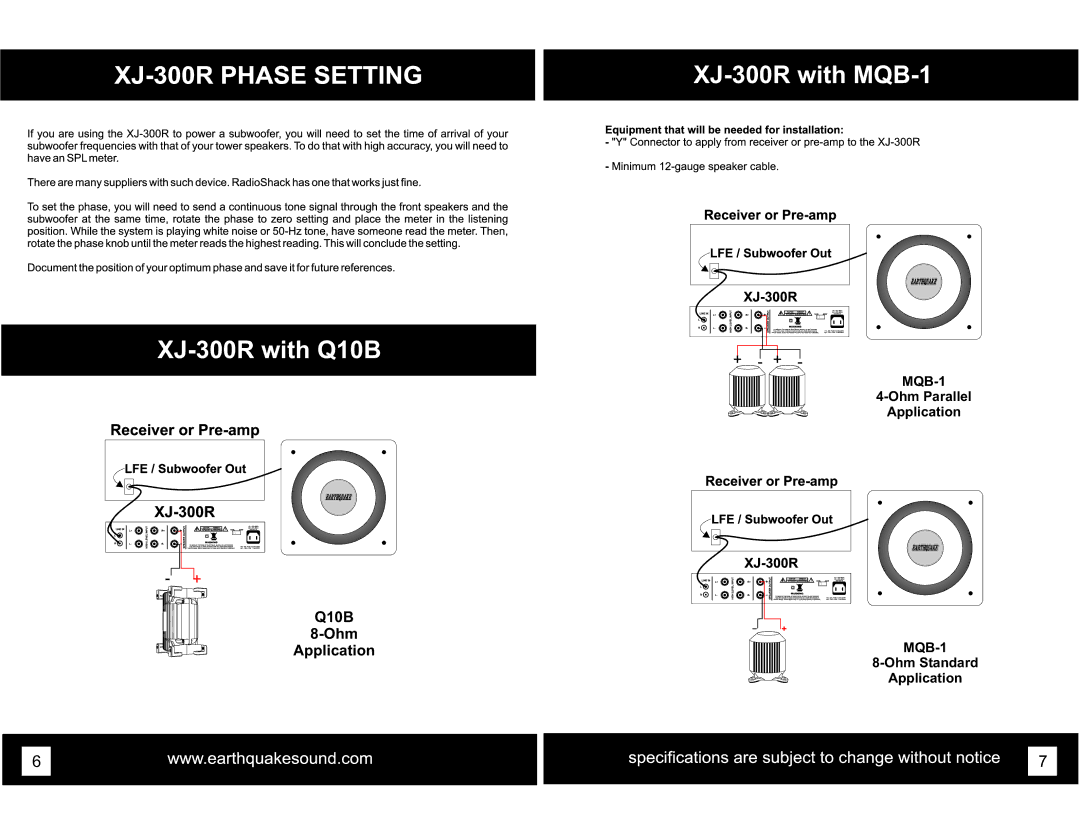 Earthquake Sound user manual XJ-300R with Q10B 