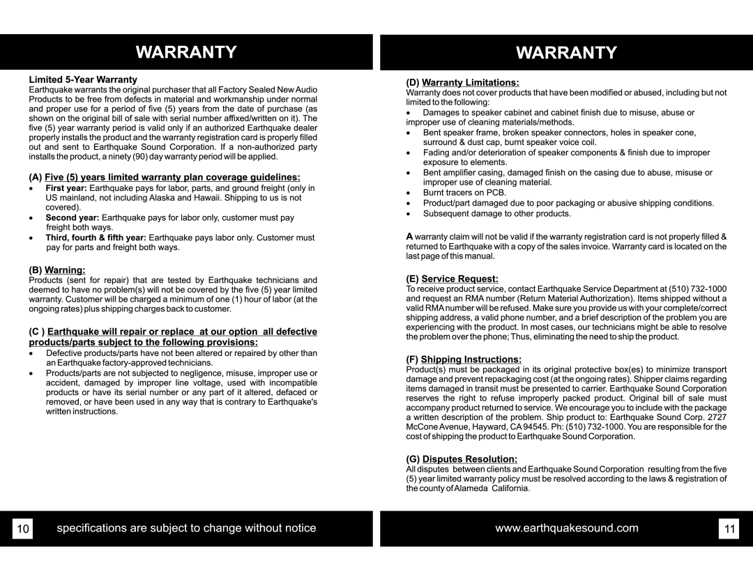 Earthquake Sound XJ-300R user manual 