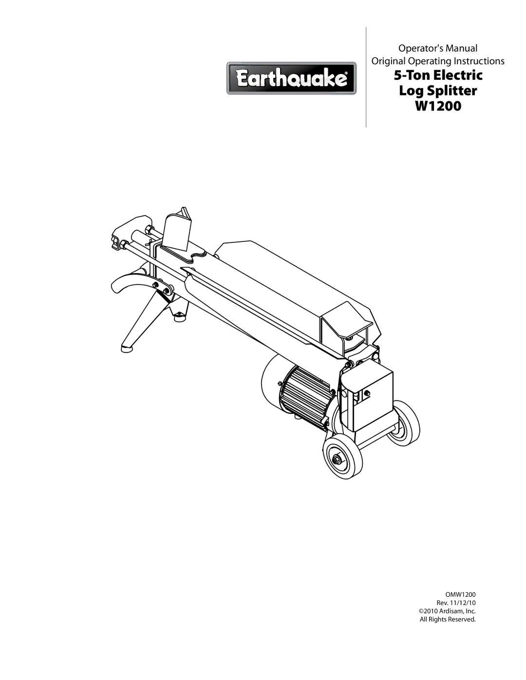 EarthQuake dimensions Ton Electric Log Splitter W1200 