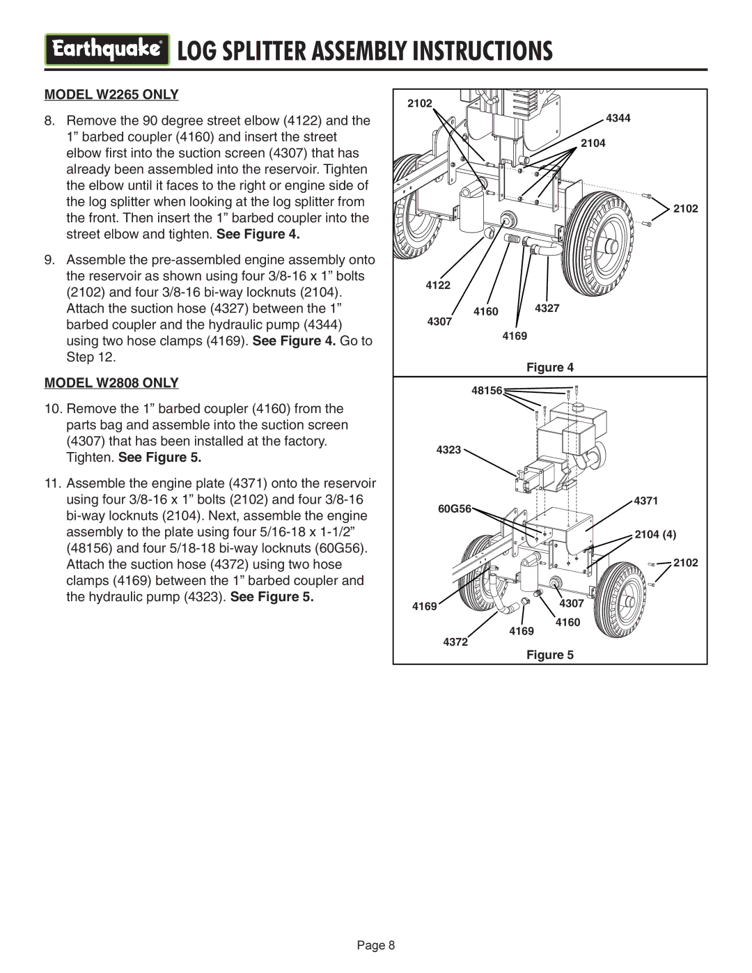 EarthQuake W2808 operating instructions Model W2265 only 