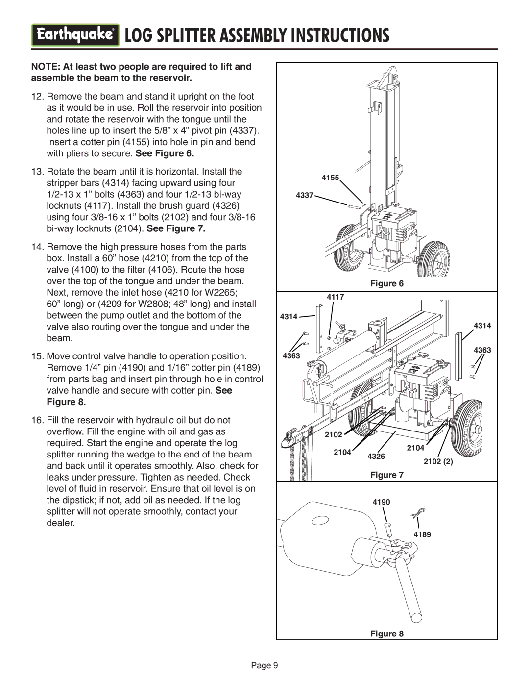 EarthQuake W2265, W2808 operating instructions 4155 4337 4117 