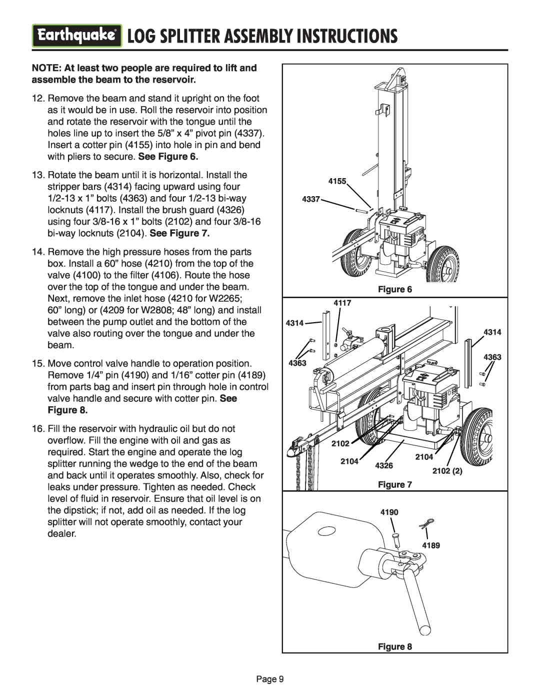EarthQuake W2265, W2808 operating instructions Log Splitter Assembly Instructions 