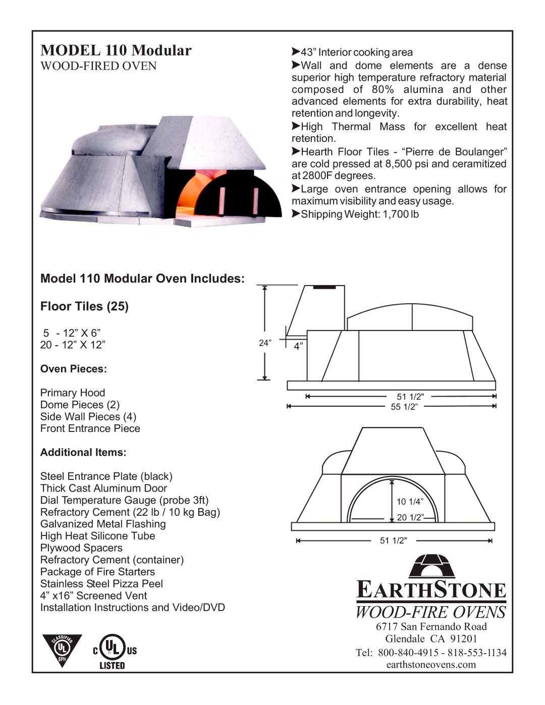 EarthStone installation instructions Earthstone, WOOD-FIRE Ovens, Model 110 Modular, WOOD-FIRED Oven 