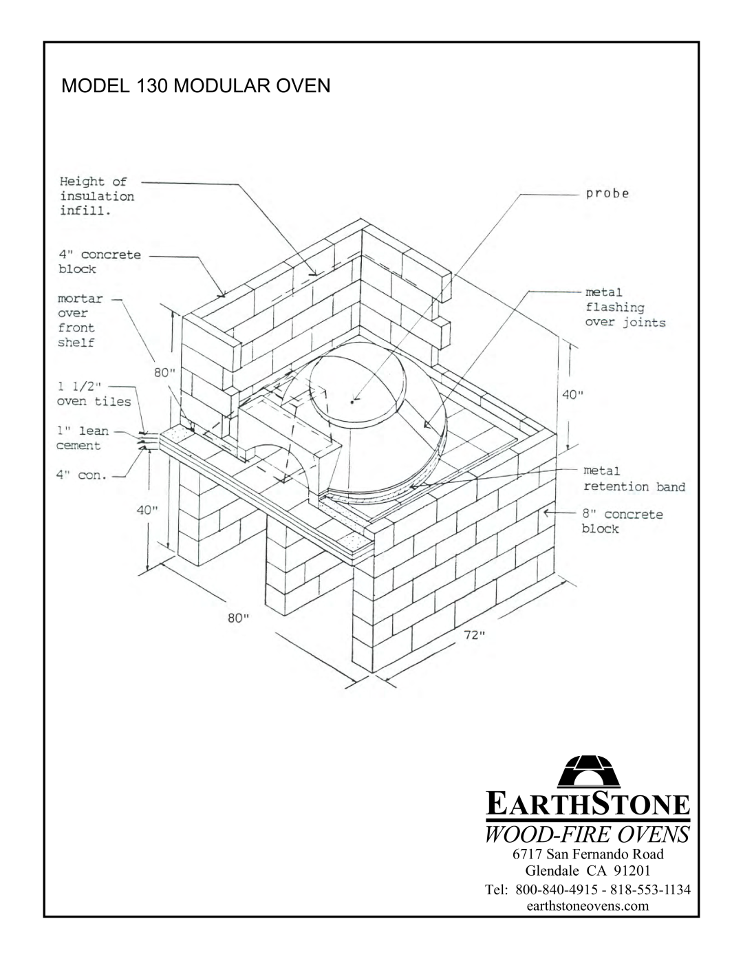 EarthStone installation instructions Earthstone, Wood-Fireovens, MODEL 130 MODULAR OVEN, San Fernando Road Glendale CA 