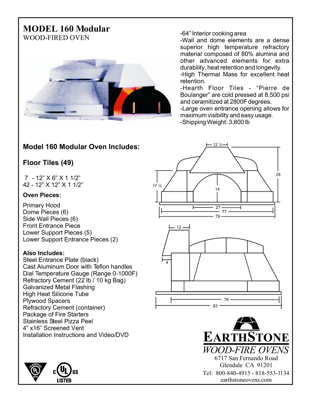 EarthStone installation instructions Earthstone, Model 160 Modular, WOOD-FIRED Oven 