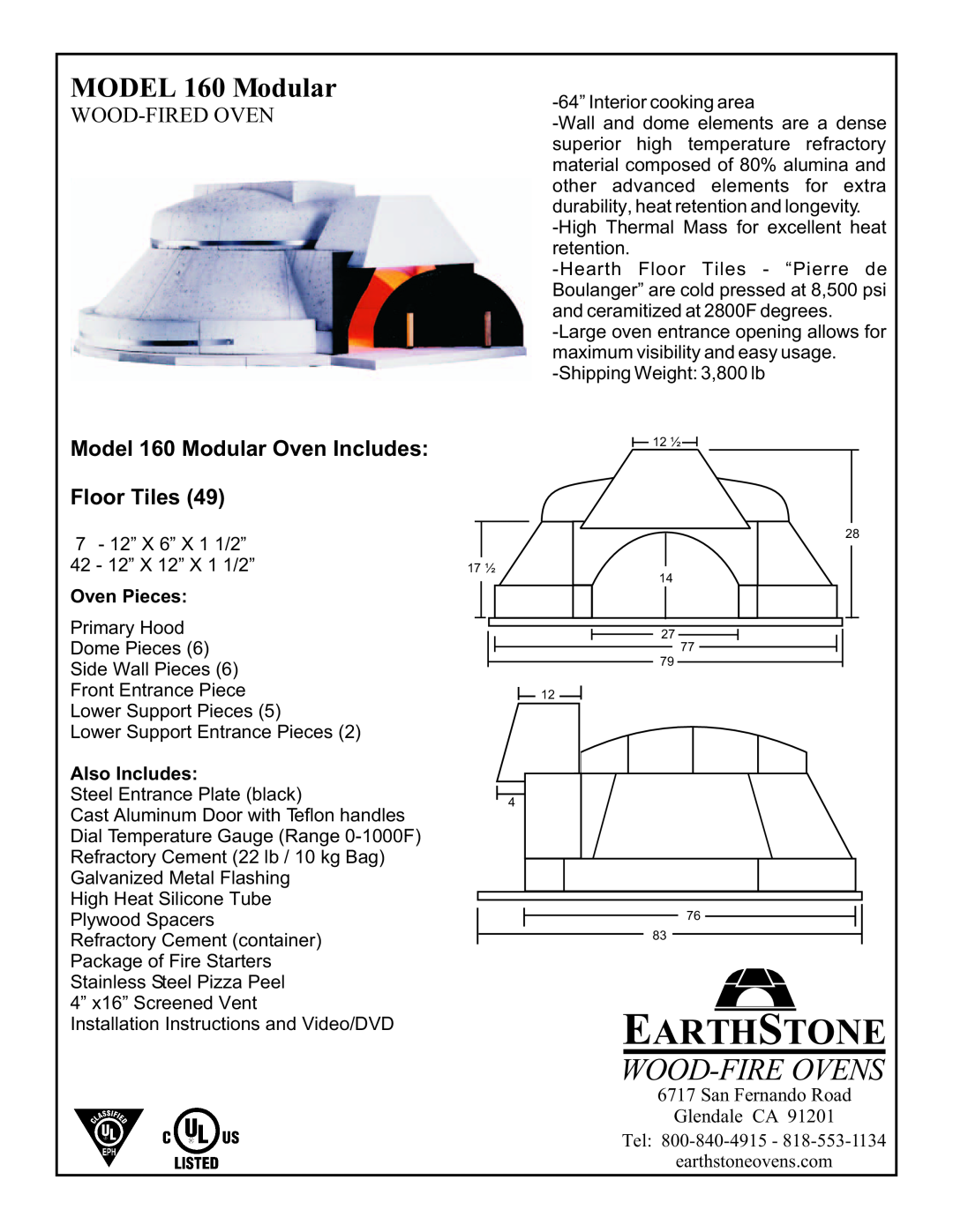 EarthStone installation instructions Earthstone, Wood-Fire Ovens, MODEL 160 Modular, Wood-Fired Oven, Oven Pieces 