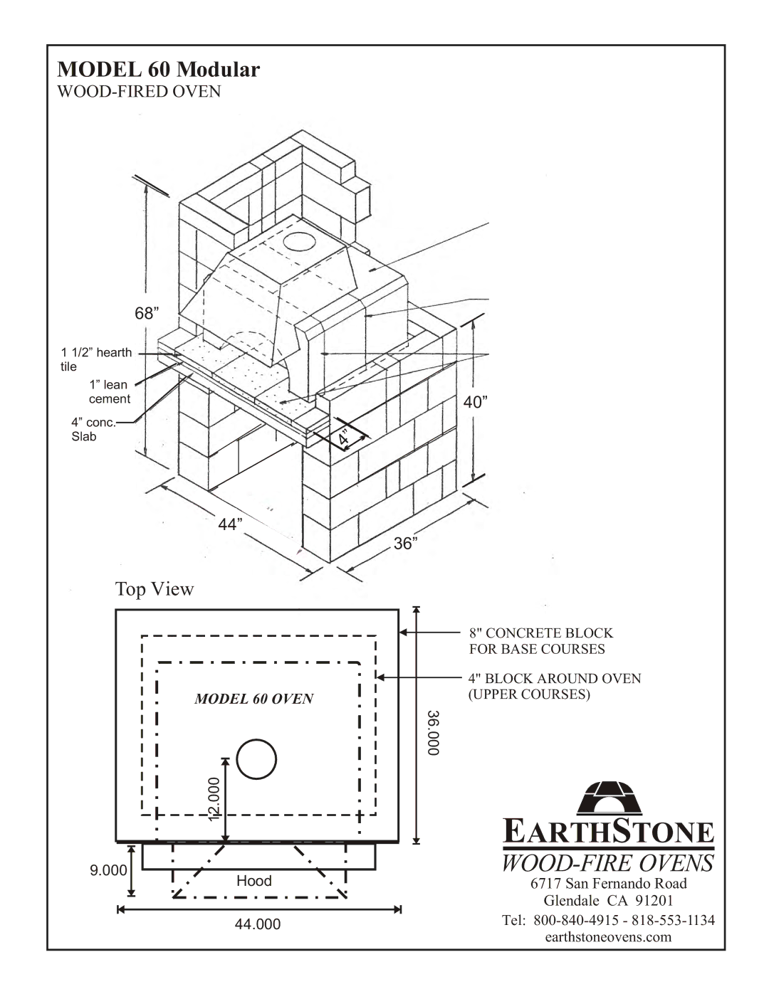 EarthStone 60 Modular installation instructions Earth Stone, WOOD-FIRE Ovens 