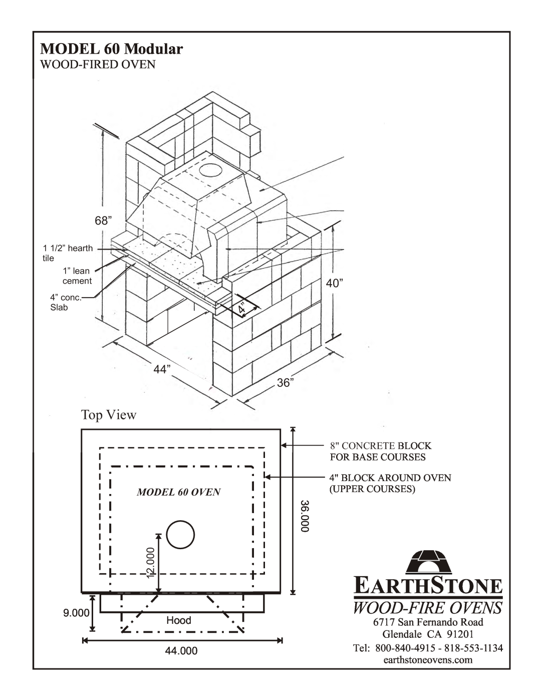 EarthStone Wood-Fireovens, San Fernando Road, Glendale CA, Tel, Earthstone, MODEL 60 Modular, Top View, Wood-Firedoven 