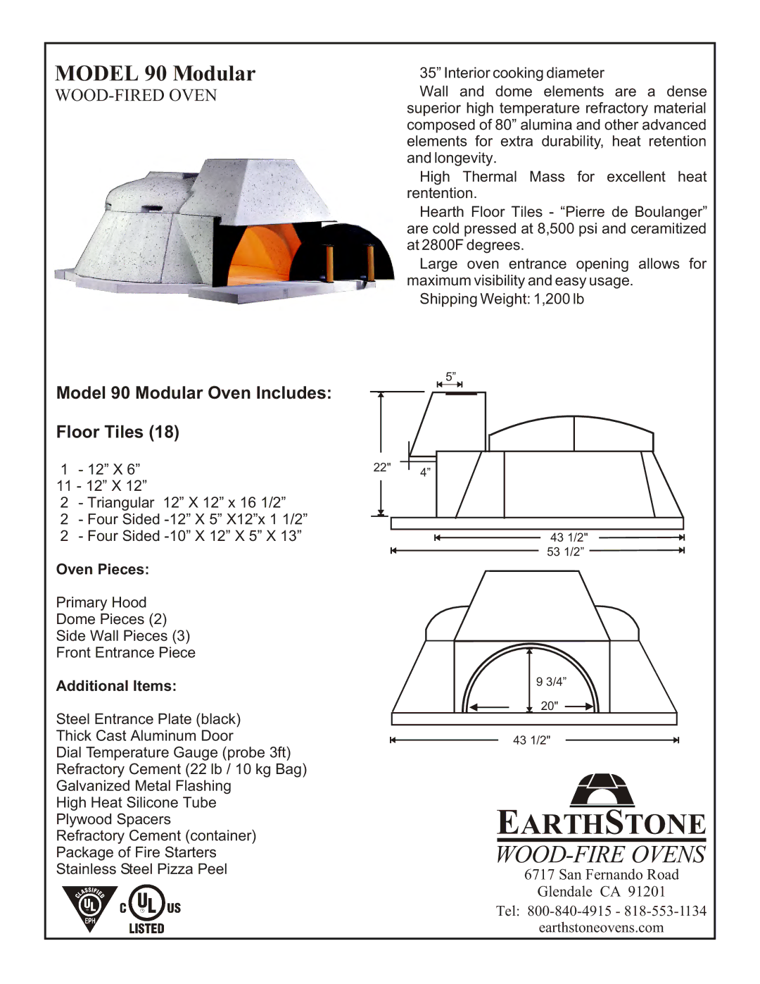 EarthStone manual Earthstone, WOOD-FIRE Ovens, Model 90 Modular, WOOD-FIRED Oven 