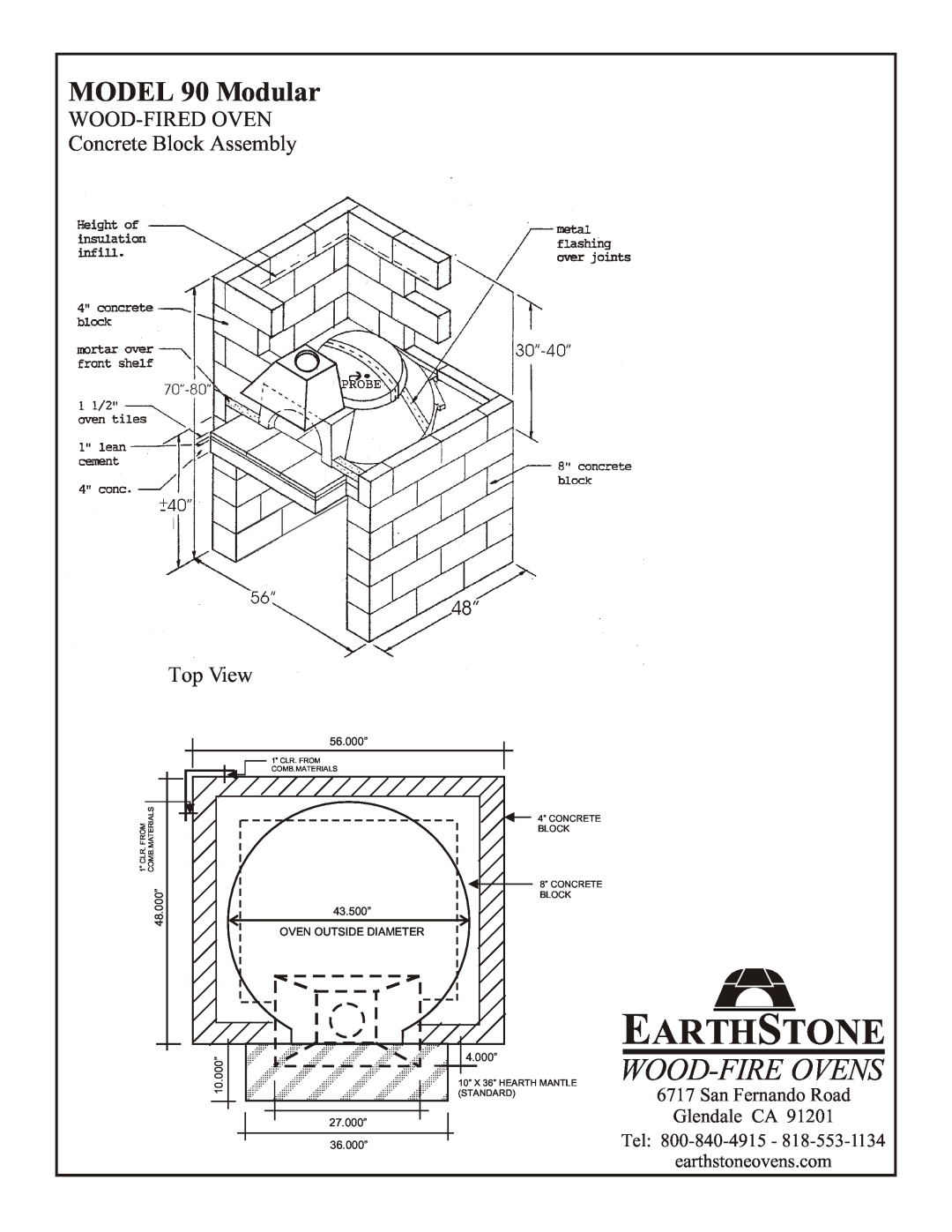 EarthStone WOOD-FIRED OVEN Concrete Block Assembly Top View, Earthstone, Wood-Fire Ovens, MODEL 90 Modular, 56.000” 