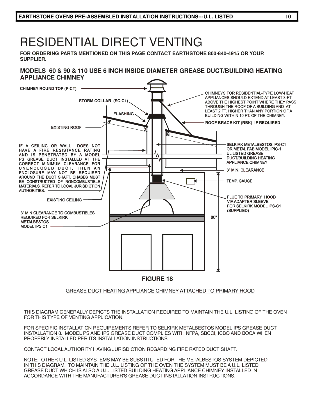 EarthStone woofire oven installation instructions Residential Direct Venting 