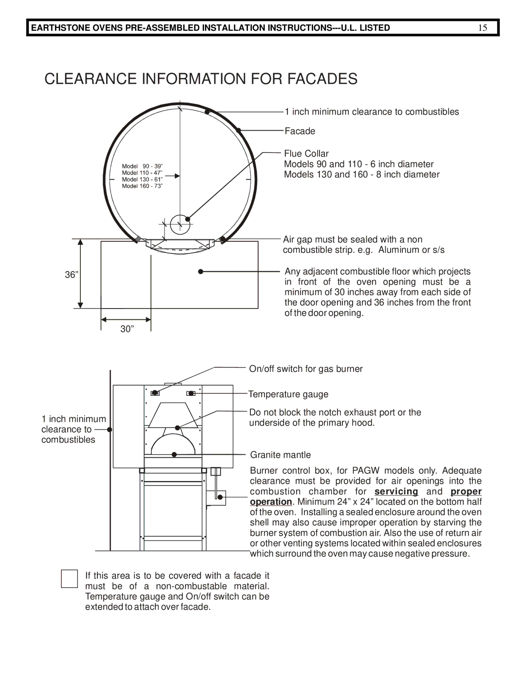 EarthStone woofire oven installation instructions Clearance Information for Facades 