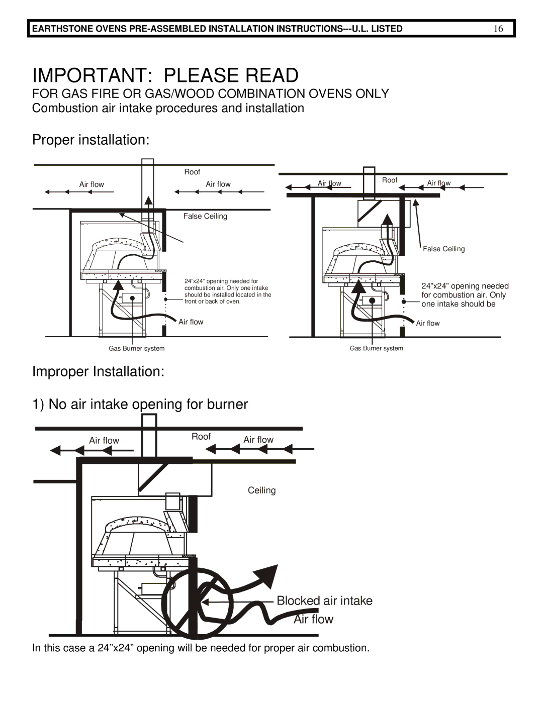 EarthStone woofire oven installation instructions Important Please Read 