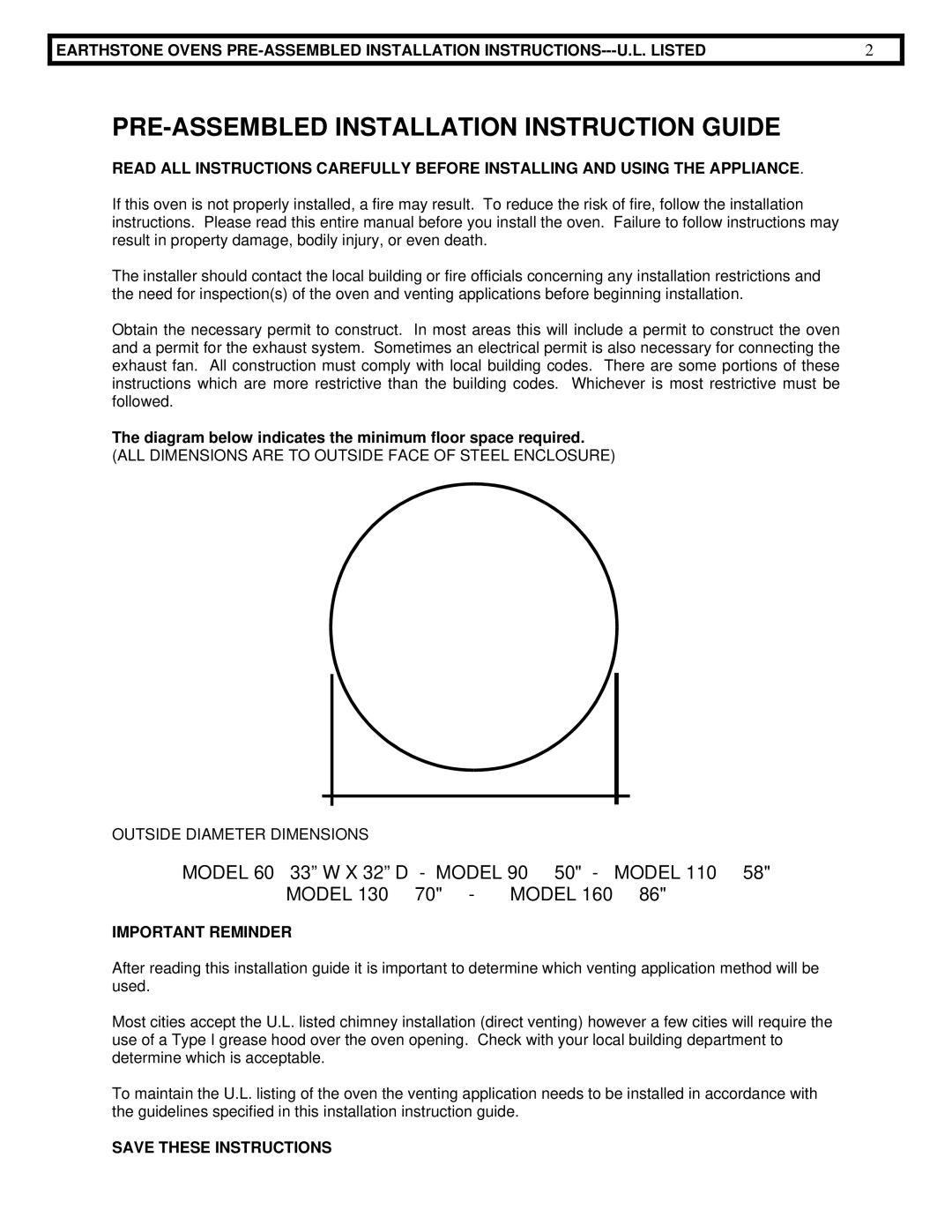 EarthStone woofire oven installation instructions PRE-ASSEMBLED Installation Instruction Guide, Important Reminder 