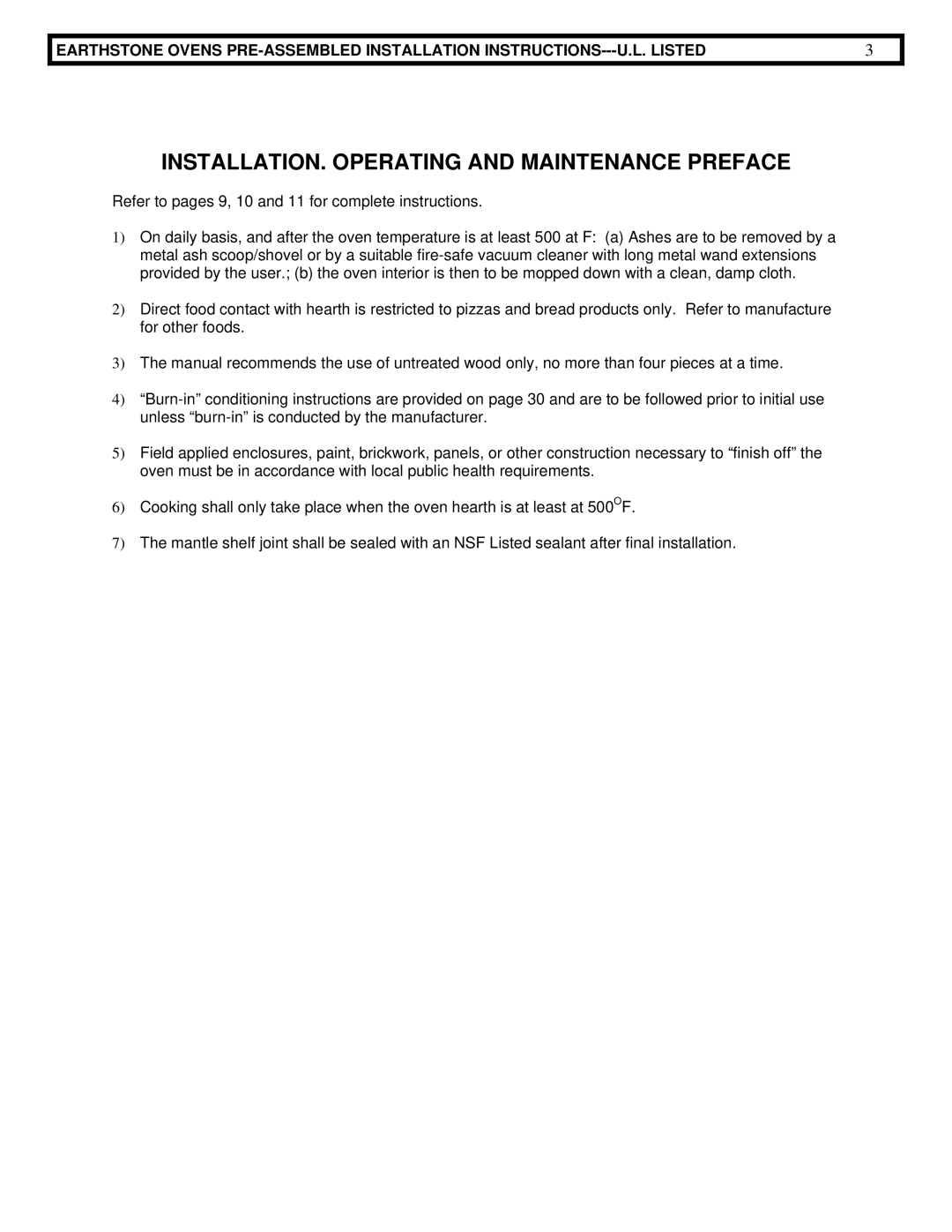 EarthStone woofire oven installation instructions INSTALLATION. Operating and Maintenance Preface 