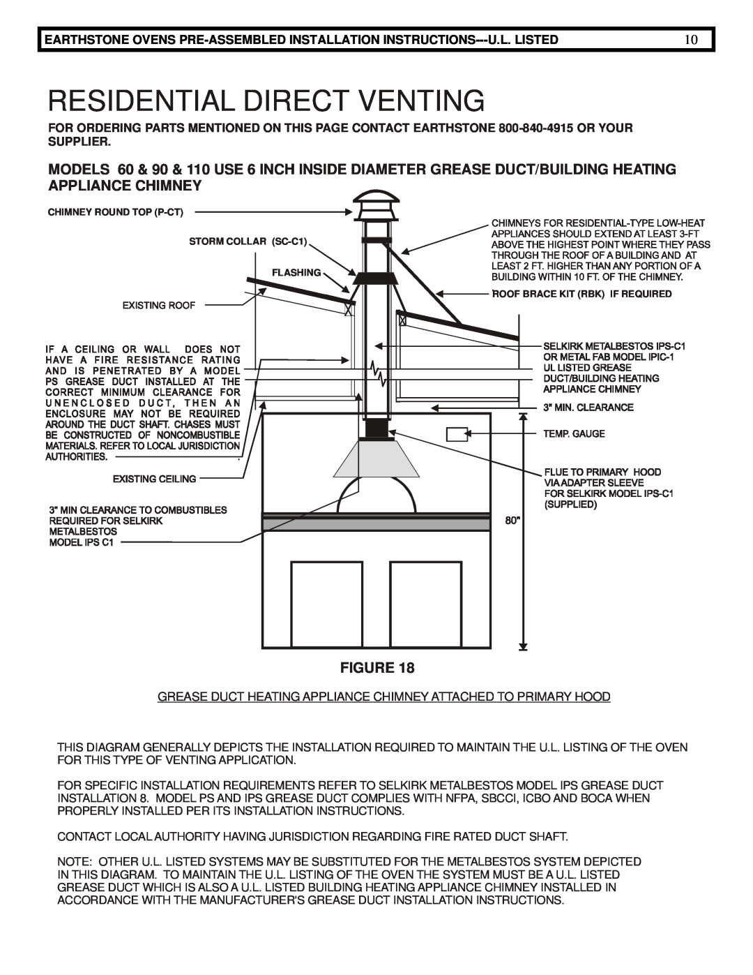 EarthStone woofire oven installation instructions Residential Direct Venting 