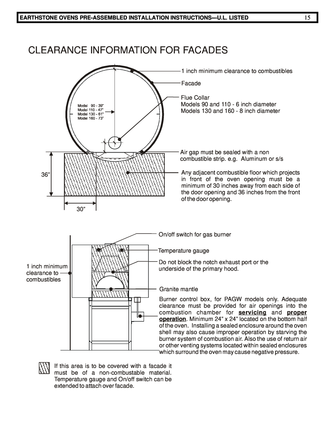 EarthStone woofire oven installation instructions Clearance Information For Facades 