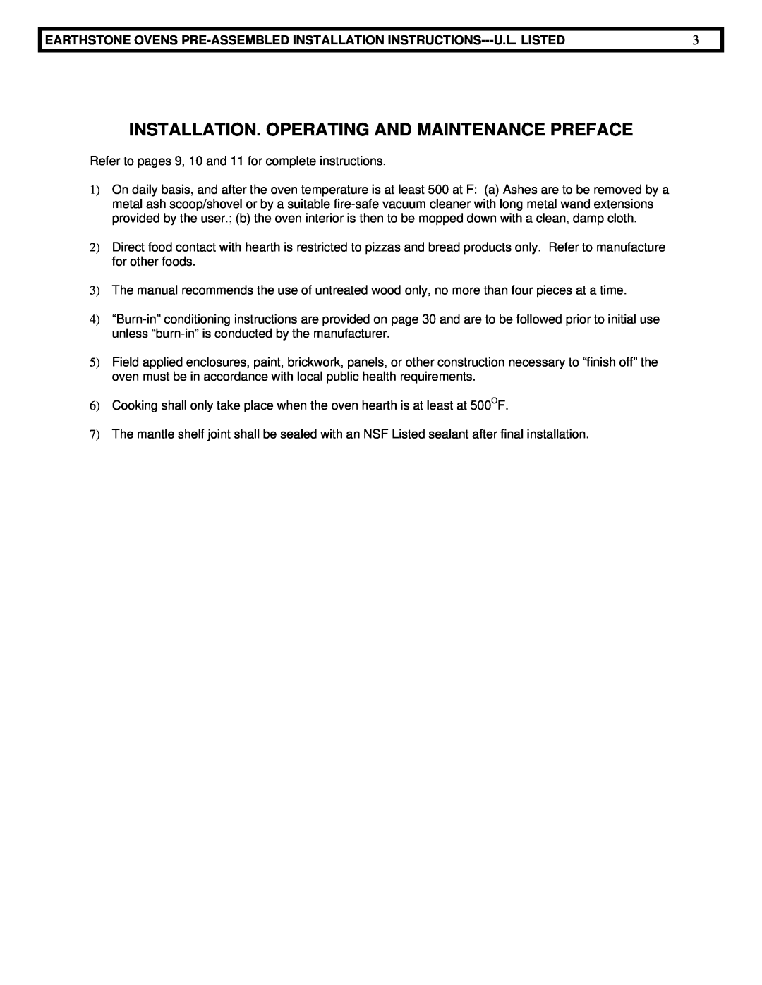 EarthStone woofire oven installation instructions Installation. Operating And Maintenance Preface 
