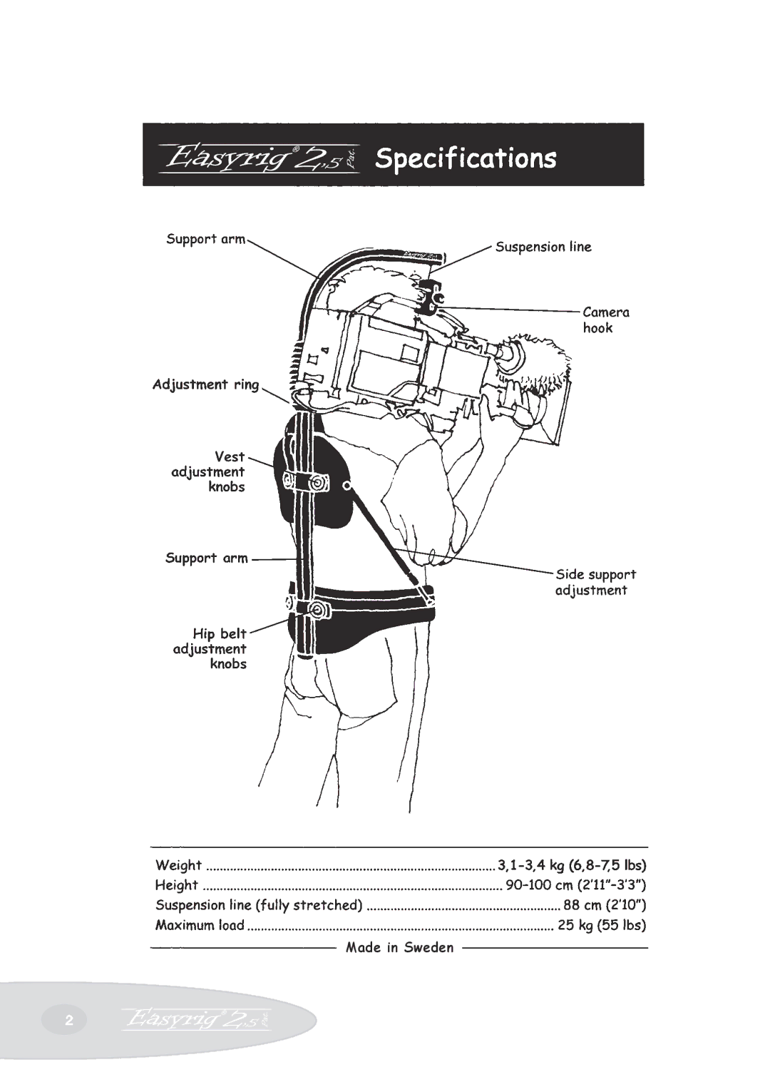 Easyrig Camcorder Tripod manual Made in Sweden 